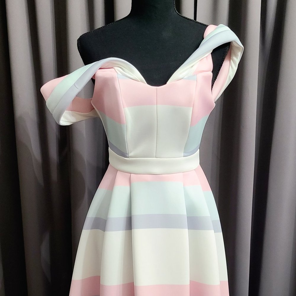 Pastel Off Shoulder Stripe Dress